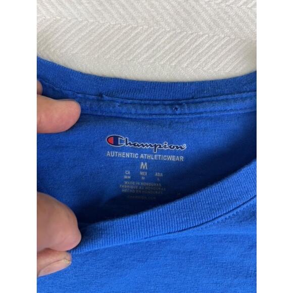Champion Men's Blue Script Logo T-Shirt Medium Athletic Fit - Picture 6 of 8
